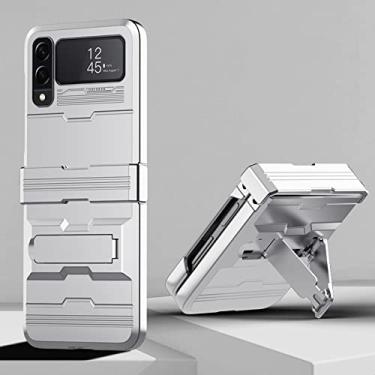 Imagem de Caso articulado com suporte para Samsung Galaxy Z Flip 4 3 5G Caso dobradiça de proteção total armadura de plástico rígido PC Case, branco, para Galaxy Z Flip 4