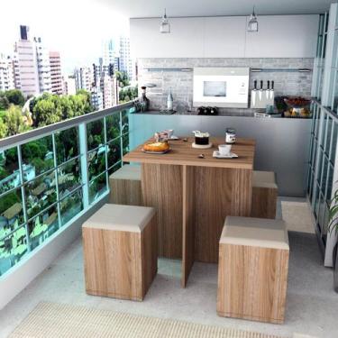 Conjunto de Mesa Com 4 Cadeiras Para Cozinha Tampo Retangular 1,06m Praiana  Araúna Off White e Bege