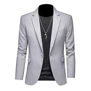 Imagem de Jaqueta Blazer Masculina, 1 Botões Slim Fit Casaco Esportivo Plus Size Ternos de Negócios para Jantar, Formatura, Festa, D, 2GG (178