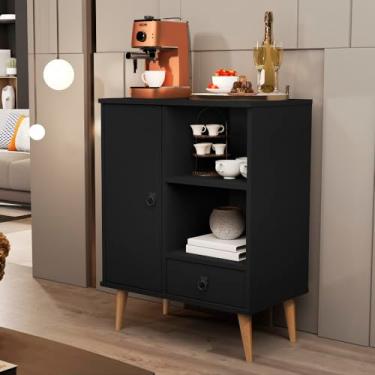 Imagem de Aparador Buffet Sala com Porta 1 Gaveta Pés Palito Retrô Tip Top - Preto