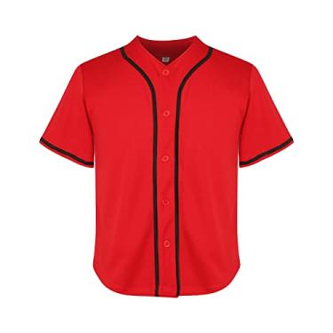 Imagem de Camisa de beisebol juvenil com botões hip hop personalizada esportiva para meninos, Vermelho, G