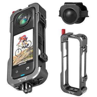 Imagem de REYGEAK Capa para Insta360 X4, moldura utilitária de alumínio para Insta360 X4, gaiola protetora com capa de lente de silicone, interface de sapata fria com rosca de 0,6 cm, dedos dobráveis