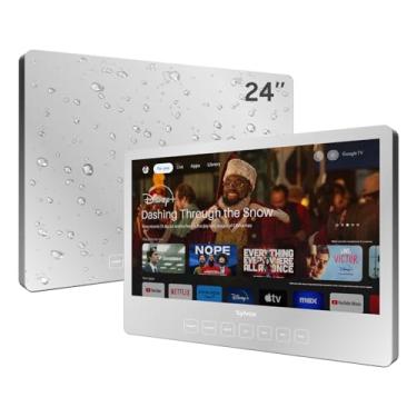 Imagem de SYLVOX TV de banheiro, TV espelhada inteligente de 61.0 cm para banheiro chuveiro SPA, sistema Google mais recente, botão de toque à prova d'água 1080p IP66 WiFi Bluetooth Google Assistant, Smart TV