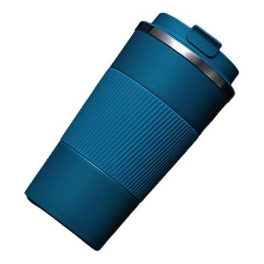 Imagem de Xícara de café compacta isolada de aço inoxidável de 350 ml - caneca de viagem antivazamento com tampa de limpeza fácil (azul)