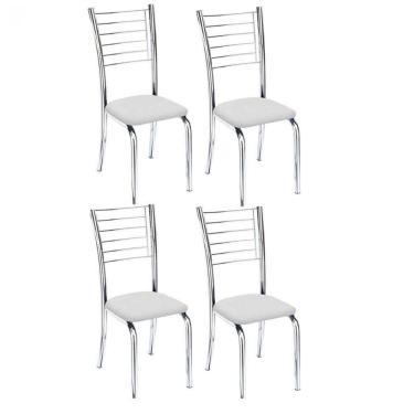 Imagem de Kit 4 Cadeiras De Jantar Lara Cromada Para Cozinha Assento Corino Branco - Aurora Line