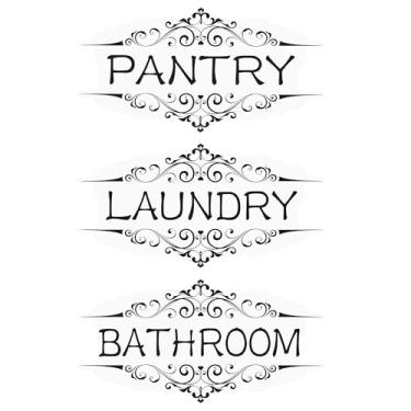 Imagem de Fssqii 3 peças 27 x 13 cm despensa lavanderia banheiro placa adesivos de porta decoração para casa, café, restaurante, loja, transparente, impermeável, autoadesivo, carta, decalque de parede