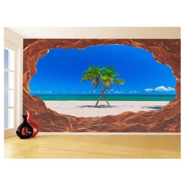Imagem de Papel De Parede 3D Praia Mar Coqueiros Cruzados 3,5M Npr289 - Você Dec
