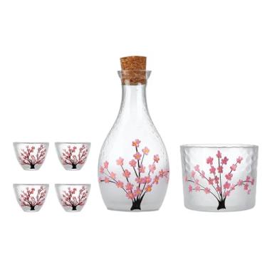 Imagem de DimyFew Conjunto de Saquê de Vidro, Copos de Saquê Gelados, Estilo Japonês, 1 Garrafa de Saquê, 1 Tanque de Saquê E 4 Copos de Saquê para Restaurante, Casa, I
