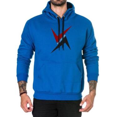 Imagem de Moletom Masculino Flanelado Capuz Bolso Canguru Estampado - Polo Blu, 