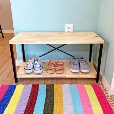 Imagem de Sapateira Banco Style de Ferro e Madeira Industrial Natural e Preto - 