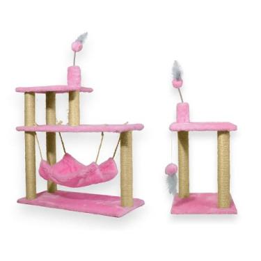 Imagem de Plataforma 3 Andares e Arranhador 2 Bases Para Gatos Rede Brinquedos -