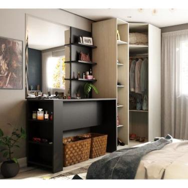 Imagem de Guarda Roupa Canto Closet sem Portas 4 Peças, Prateleiras e Bancada co