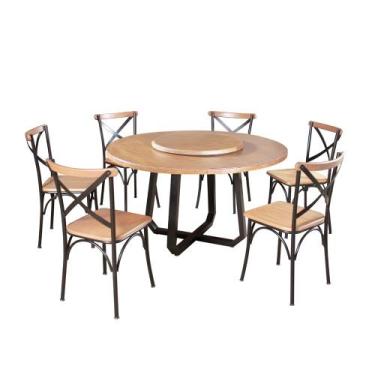 Imagem de Mesa Jantar Redonda Prato Giratório Clarisse 1,60m Madeira 6 Cadeiras 