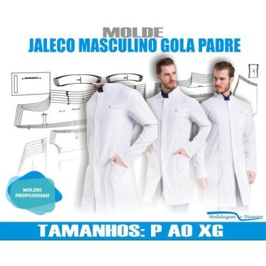 Imagem de Molde Jaleco Masculino Gola Padre, Modelagem&Diversos, Tamanhos P Ao X