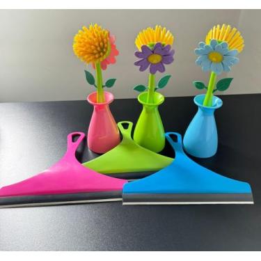 Imagem de Kit Escova de Limpeza Com Suporte Flor + Rodinho Pia Exclusivo - JW SH