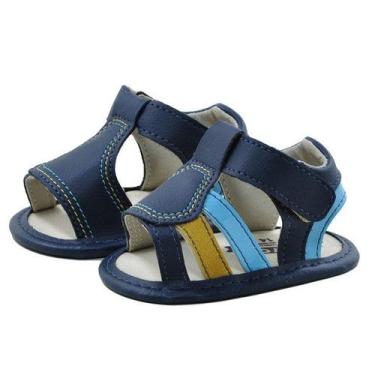 Imagem de Sapatinho de Bebê Bicho de Pé - Sandália Masculina com Fecho - Sintéti