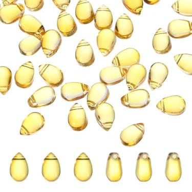 Imagem de PATIKIL Contas de gota de vidro tcheco, 50 peças de contas de semente de vidro transparente perfuradas na parte superior contas de gota de chuva de cristal, amarelo, 6 x 9 mm