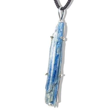Imagem de Colar Cianita Azul Natural Garra Prateado 60 a 70mm - CristaisdeCurvel