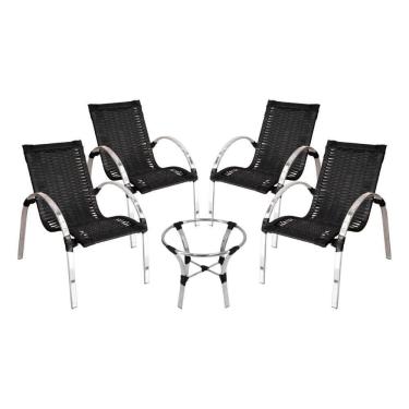 Imagem de Conjunto de 4 Cadeiras e Mesa de Centro em Alumínio Oáses Preto