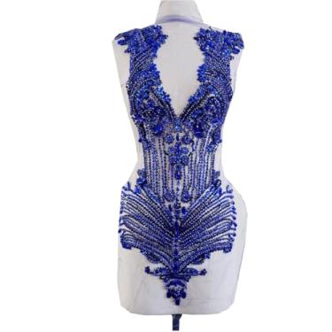 Imagem de Aplique de corpete de contas feitas à mão com design grande em malha costurada em strass lantejoulas remendos radiantes para festa de casamento, vestido de noite, acessórios faça você mesmo, 78 x 30