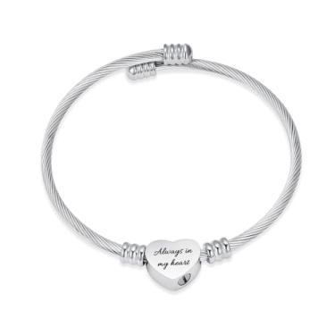 Imagem de constantlife Pulseira de cremação para cinzas, joia memorial de aço inoxidável, formato de coração, urna, pingente de urna, amados, suporte de cinzas funerárias, presente de lembrança, Small, Metal,
