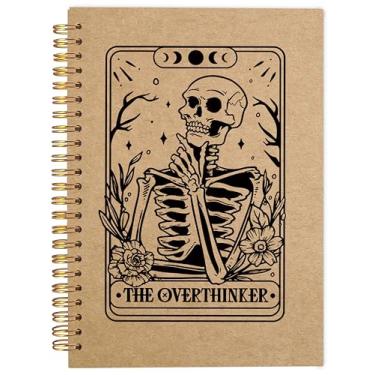 Imagem de Ecezatik Caderno de cartas de tarô Overthinker, diário de caveira gótica gótica, diário de bruxa, material de escritório gótico, caderno espiral 14 x 21 cm, papel kraft