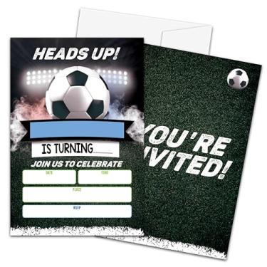 Imagem de Zmyollo Convites de aniversário de futebol com envelopes - 20 peças de convites de festa de aniversário de futebol infantil para meninos e meninas - Decorações de artigos de festa de aniversário