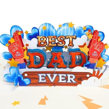 Imagem de HEARTAGS Best Dad Ever Cartão de Dia dos Pais, Cartão Pop Up de Dia dos Pais, Cartões de Dia dos Pais para Marido, Filho da Esposa, Filha, Cartão Popup de Feliz Aniversário de 20 x 15 cm para Papai,