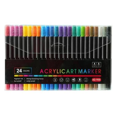 Imagem de Marcadores de tinta, canetas de tinta acrílica, Canetas de tinta de duas cabeças Marcadores acrílicos, Materiais de arte de papelaria com ponta de pincel à prova d'água de 24/36 cores para pintura, gr