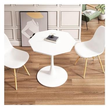 Imagem de Mesa de centro octogonal moderna de 80 cm com tampo de mesa de mármore preto impresso, base de metal, para sala de jantar, cozinha, sala de estar (branco)