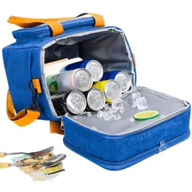 Imagem de Bolsa Térmica Marmiteira Térmica Multiuso com Bolsos Azul para Conservar Alimentos Frios e Quentes