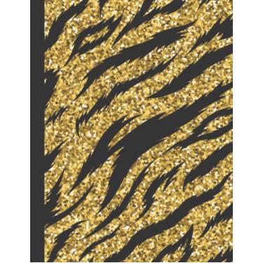 Imagem de Gold Glitter Composition Notebook: 8.5 X 11 Standard Wide Ruled Paper Lined Journal, Black And Gold And Tiger Stripe Cover - A Helpful Gift For Young Boys And Girls