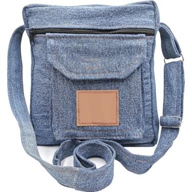 Imagem de Upcycling Bolsa tiracolo tiracolo jeans azul unissex, Jeans azul