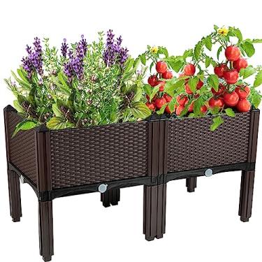 Imagem de Souwuokoo Canteiro elevado com pernas de plástico elevado para plantas ao ar livre, kits de caixa para jardim, pátio, deck e varanda com orifícios de drenagem para plantar flores, legumes, tomate e