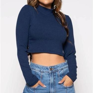 Imagem de Blusa Cropped canelado manga longa gola alta feminino fashion - Filó M