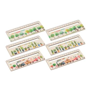 Imagem de SiaBiced 6 pçs escala régua de madeira régua escolar em linha reta educacional 17cm crianças bonito dos desenhos animados centímetro diário régua régua reta, Verde