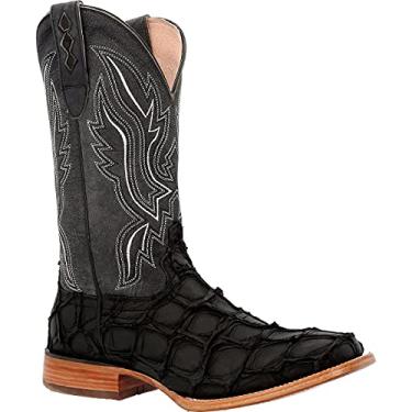 Imagem de Durango Botas masculinas premium Exotics Pirarucu bico quadrado cano médio - marrom, Pirarucu preto fosco, 7.5 Wide