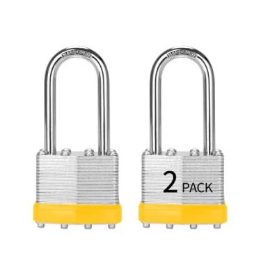 Imagem de HZSY Cadeado com chave de aço laminado (40 mm), fechaduras com chave, embalado com 2, cadeados longos, aros de plástico amarelo, para caixa de ferramentas, armário e unidade de armazenamento ou mais