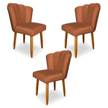 Imagem de Kit 3 Cadeiras de Jantar Pétala Estofada Pés Palito Veludo Terracota -