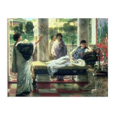Imagem de MOBYAT Pôster Catullus Reading His Poems by Lawrence Alma Tadema Prints, reprodução de pintura a óleo, impressão giclée em tela, arte de parede pronta para pendurar para decoração de quarto de casa.