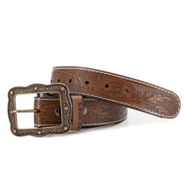 Imagem de Cinto Country Feminino De Couro Com Flor Fivela Envelhecida - Pampas C