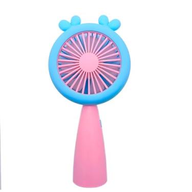 Imagem de Ventilador Portátil com LED, 2 Velocidades, Recarregável USB, Azul e Rosa, 18,5cm