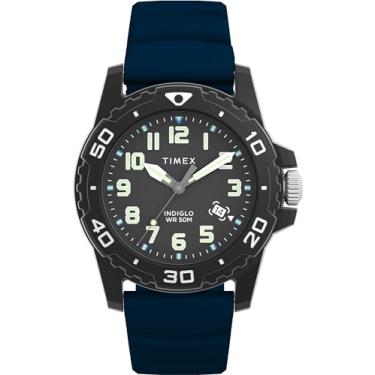 Imagem de Timex Relógio masculino Diver 42 mm - pulseira azul mostrador preto caixa preta, Azul