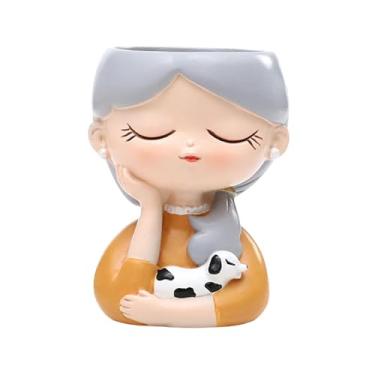 Imagem de WeiLaiKeQi Vaso de flor de maconha de plantador feminino Ornamento de escultura exclusivo, Cachorro