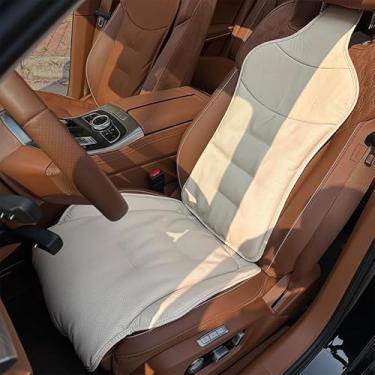 Imagem de Carroça de carro SUV's Wagon almofada de assento universal de couro genuíno lombar traseira camada superior de couro bovino almofada frontal e traseira conforto acolchoado (branco, assento + encosto)