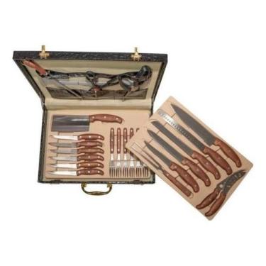 Imagem de Kit Churrasco Ou Cozinha Maleta Em Couro 25 Peças Promo - alfashop