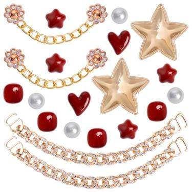 Imagem de 20 peças de pingentes de sapatos brilhantes para mulheres, strass flor brilhante corrente sapatos encantos, coração vermelho estrela pérola sapato decoração para sandálias tamancos, acessórios de