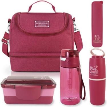 Imagem de Kit Bolsa Térmica Lancheira Marmita 2 Divisórias Garrafa Squeeze Água 