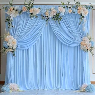Imagem de Cortinas de fundo azul bebê de 3 m x 3 m sem rugas para festas de chá de bebê, cortinas de fundo de poliéster azul claro para fotos de aniversário, festa de casamento, fotografia de revelação de