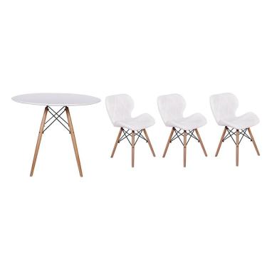 Imagem de Mesa Jantar Eiffel 100cm Branca e 3 Cadeiras Slim Branca